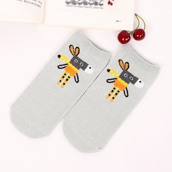 Women Cute Animal Socks Cotton Comfort Cartoon Short Style Cat Rabbit