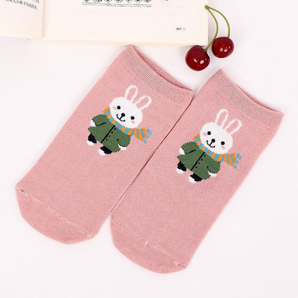 Women Cute Animal Socks Cotton Comfort Cartoon Short Style Cat Rabbit