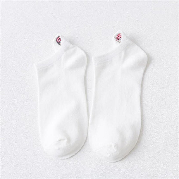 1 Pair Cotton Socks Solid Heel Smiley Face Embroidery Comfortable