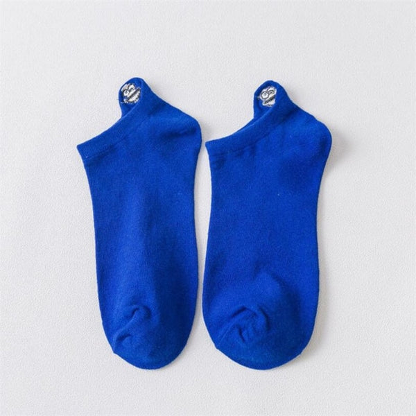 1 Pair Cotton Socks Solid Heel Smiley Face Embroidery Comfortable