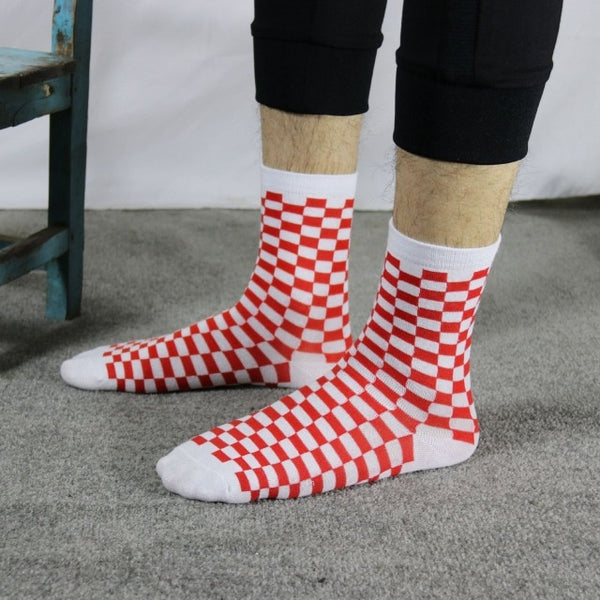 Korea Funky Harajuku Trend Women Checkerboard Socks Geometric C