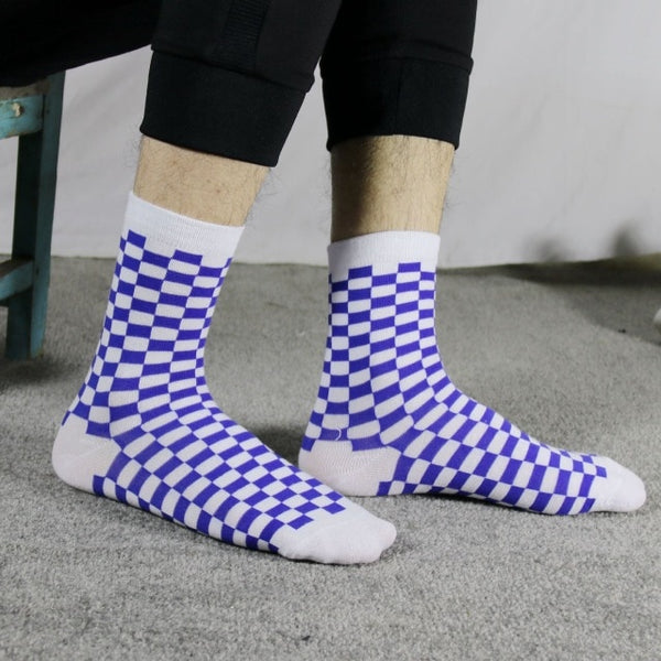 Korea Funky Harajuku Trend Women Checkerboard Socks Geometric C