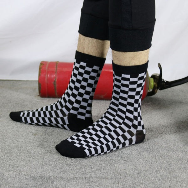 Korea Funky Harajuku Trend Women Checkerboard Socks Geometric C