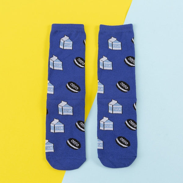 Women Socks Funny Cute Cartoon Fruits Banana Avocado Lemon Egg