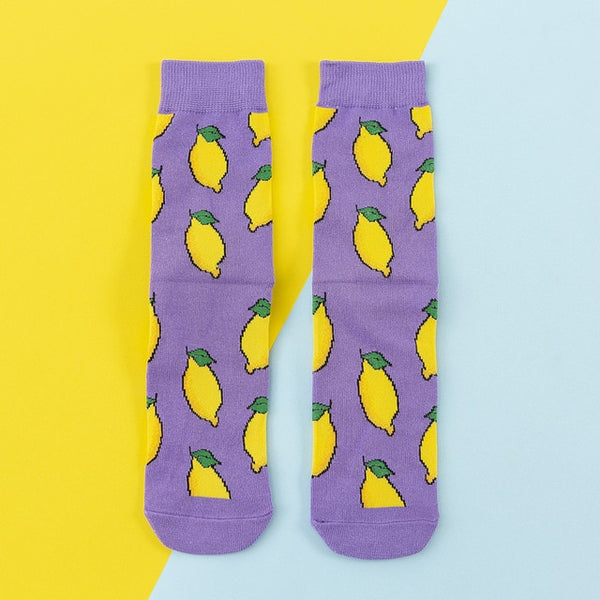 Women Socks Funny Cute Cartoon Fruits Banana Avocado Lemon Egg