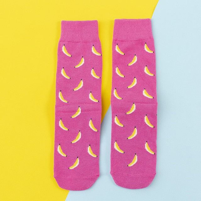 Women Socks Funny Cute Cartoon Fruits Banana Avocado Lemon Egg