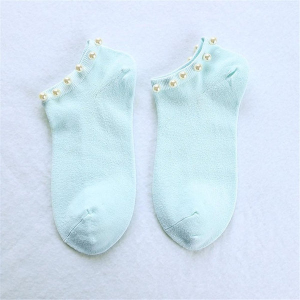 Women 9 Colors socks Cotton Lovely Candy Color Imitation Pearl Women's