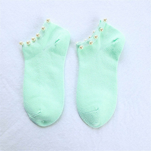 Women 9 Colors socks Cotton Lovely Candy Color Imitation Pearl Women's